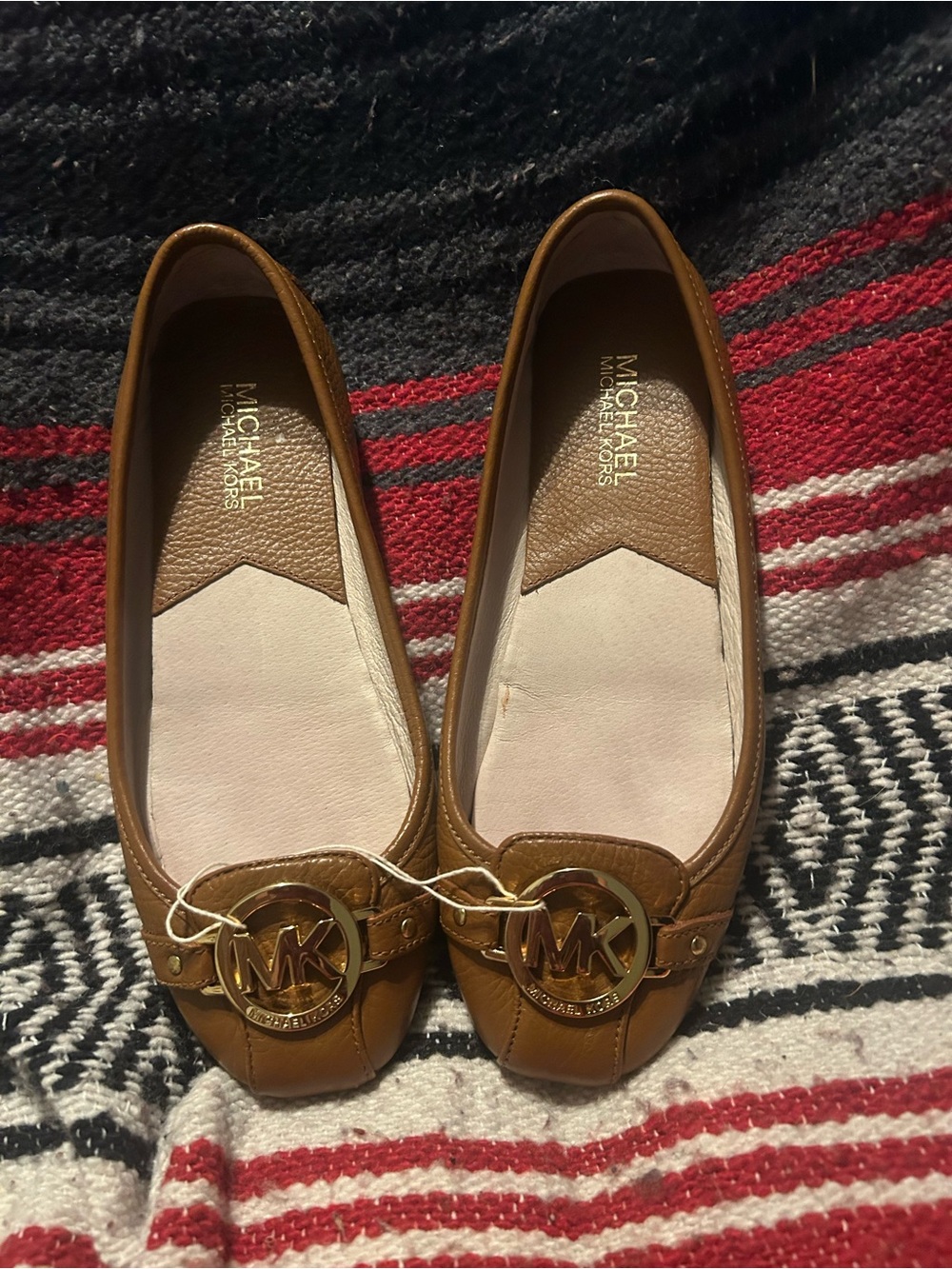Michael Kors Tan Leather MK Logo Ballet Flats